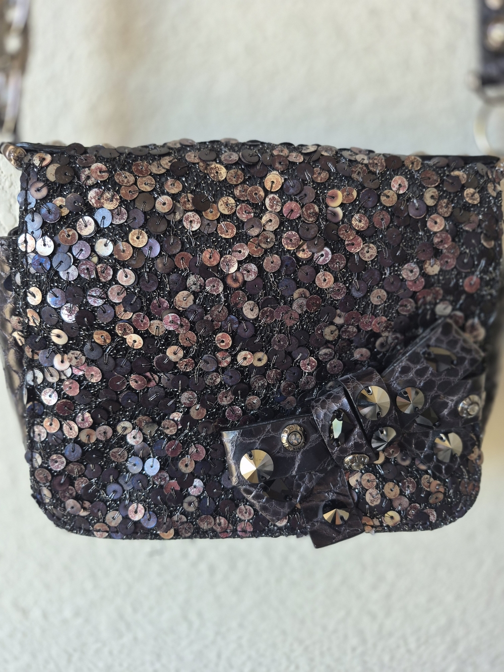 Henri Bendel Sequined Bow Crossbody Bag - Black